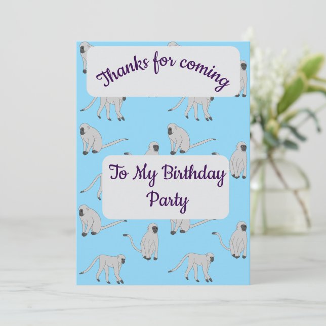 Velvet Monkeys Thank you Card (Standing Front)