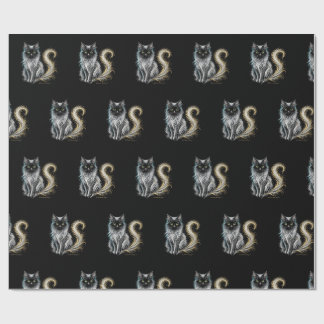Velvet Moonlight Silver Mane Black Cat Wrapping Paper