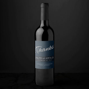 Velvet Navy Grunge   Deep Sapphire Blue Thank You Wine Label