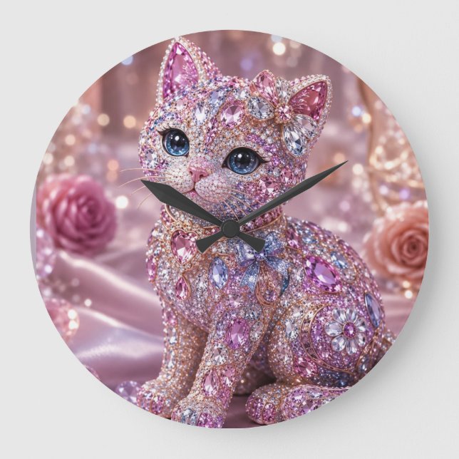 Velvet Night Cat Aesthetic Print Large Clock (Front)