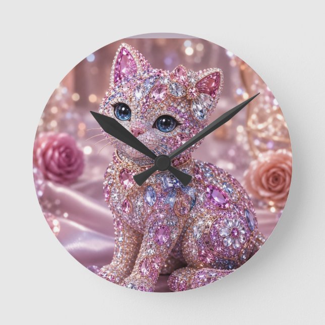 Velvet Night Cat Aesthetic Print Round Clock (Front)