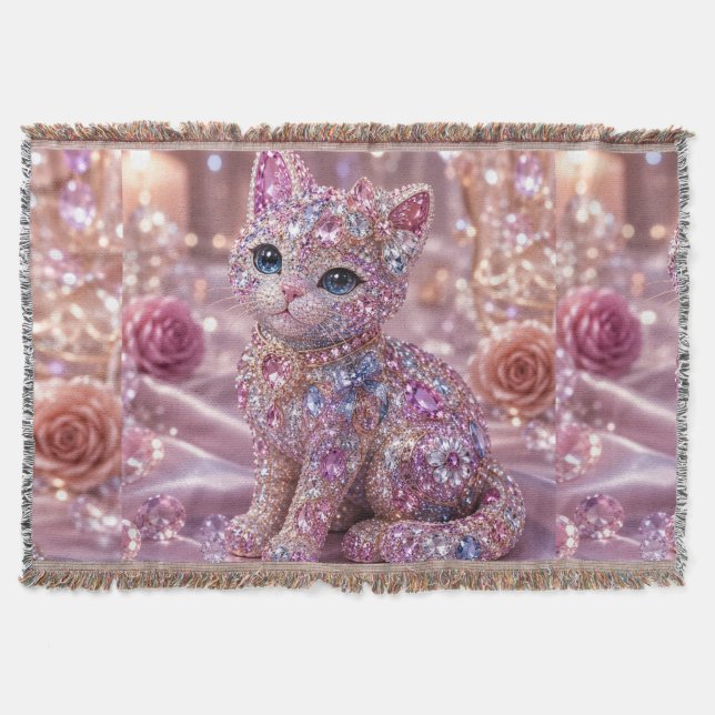 Velvet Night Cat Aesthetic Print Throw Blanket (Front)
