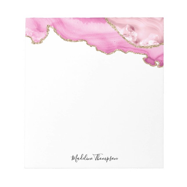 Velvet Pink Gold Agate Geode Script Typography Notepad (Front)