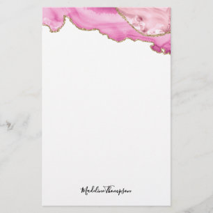 Velvet Pink Gold Agate Geode Script Typography Stationery