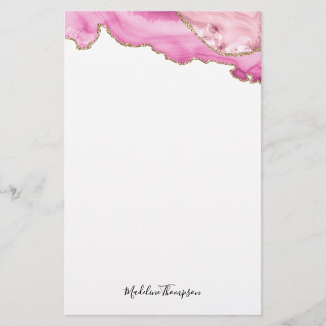 Velvet Pink Gold Agate Geode Script Typography Stationery (Front)