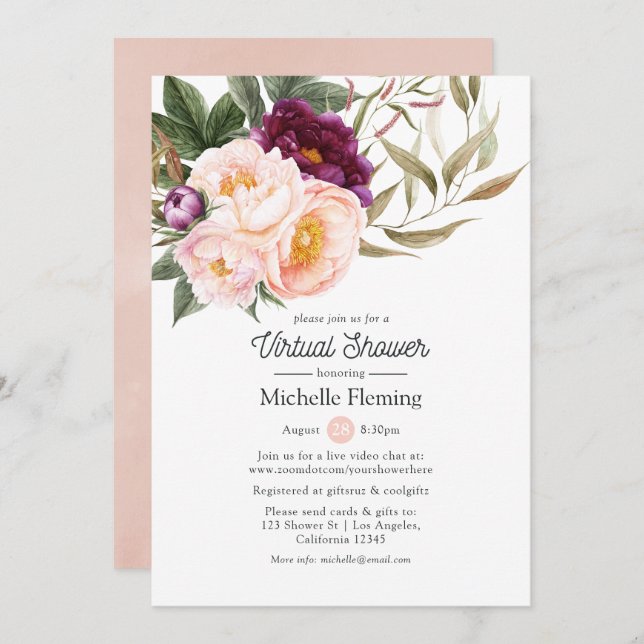 Velvet Plum and Blush Floral Virtual Baby Shower Invitation (Front/Back)