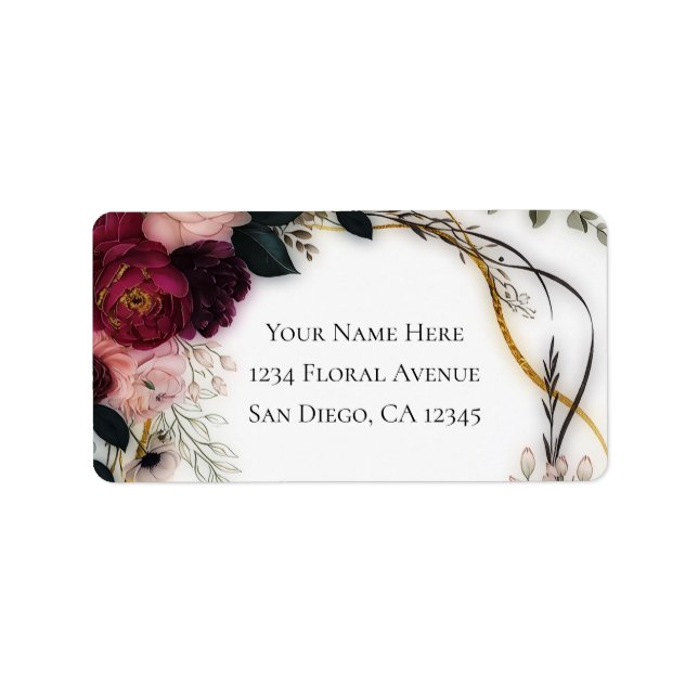Velvet Plum Garden Floral Greenery Wedding  Label (Front)