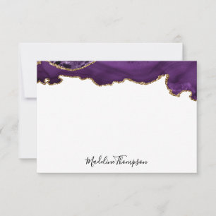 Velvet Puple Gold Agate Geode Script Typography 2 Card