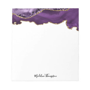 Velvet Puple Gold Agate Geode Script Typography Notepad
