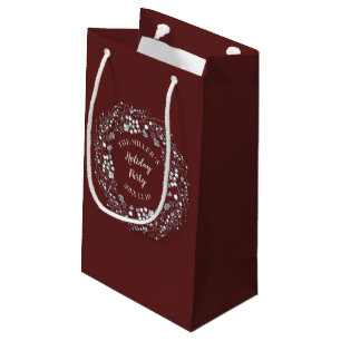 Velvet red white winter berries wreath party small gift bag