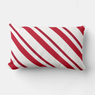 Velvet ribbon stripes, deep red and white lumbar cushion