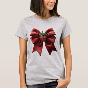 Velvet strawberry bow T-Shirt