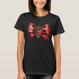 Velvet strawberry bow T-Shirt