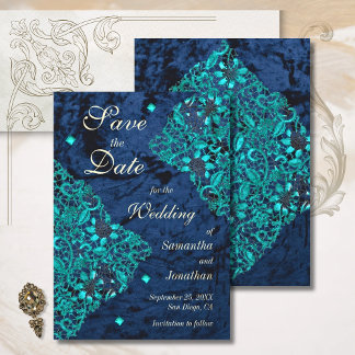 Velvet Teal and Navy Luxury Wedding Save The Date