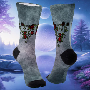 Velvet Whispers: Curled Gothic Rose Vines Socks