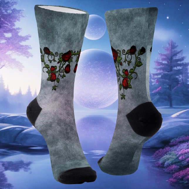 Velvet Whispers: Curled Gothic Rose Vines Socks (Creator Uploaded)