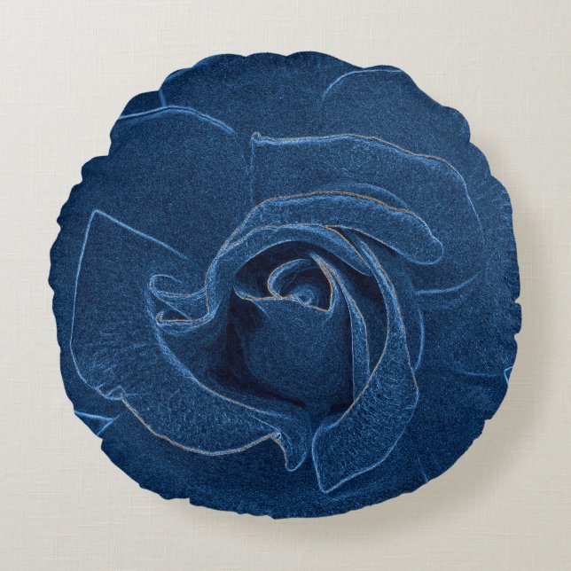 velvety blue rose round cushion (Front)