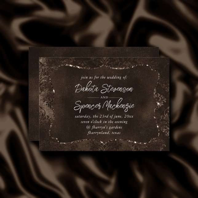 Velvety Bronze Damask | Brown Baroque Grunge Invitation (Creator Uploaded)
