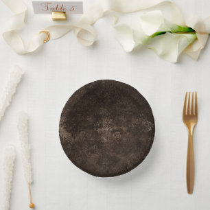 Velvety Bronze Damask Brown Baroque Grunge Paper Plate