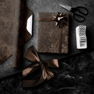 Velvety Bronze Damask   Brown Baroque Grunge Wrapping Paper