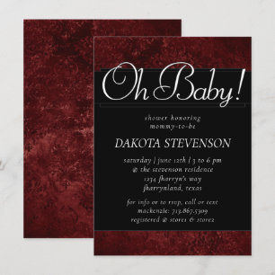 Velvety Henna Damask   Crimson Red Baroque Oh Baby Invitation