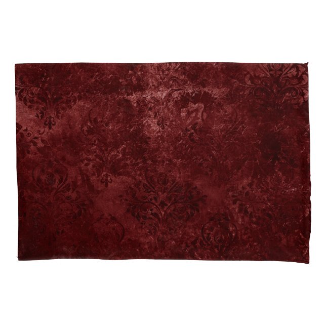 Velvety Henna Damask | Red Distressed Grunge Pillowcase (Front)