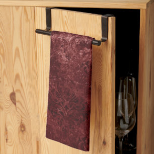 Velvety Henna Damask   Red Distressed Grunge Tea Towel