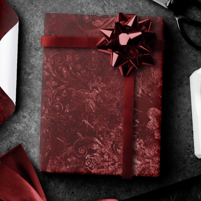 Velvety Henna Damask | Red Distressed Grunge Wrapping Paper (Creator Uploaded)
