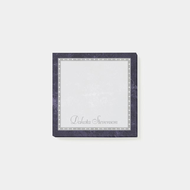 Velvety Indigo Damask | Midnight Grunge Baroque Post-it Notes (Front)