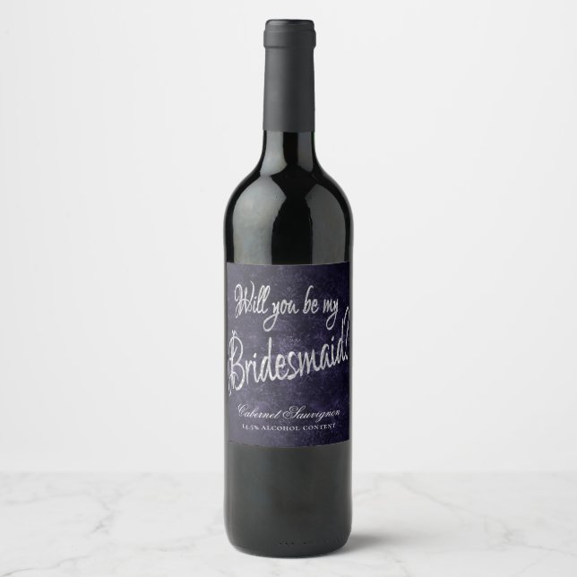 Velvety Indigo Damask | Midnight Grunge Bridal Ask Wine Label (Front)