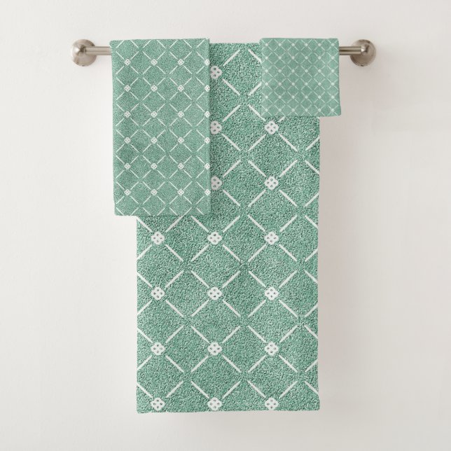 Velvety Lattice Pattern in Mint Green Bath Towel Set (Insitu)