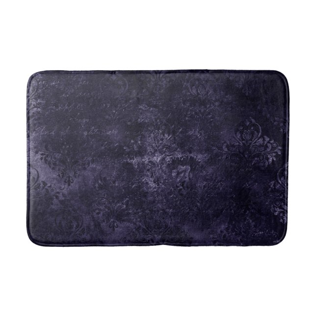 Velvety Midnight Damask | Indigo Purple Grunge Bath Mat (Front)
