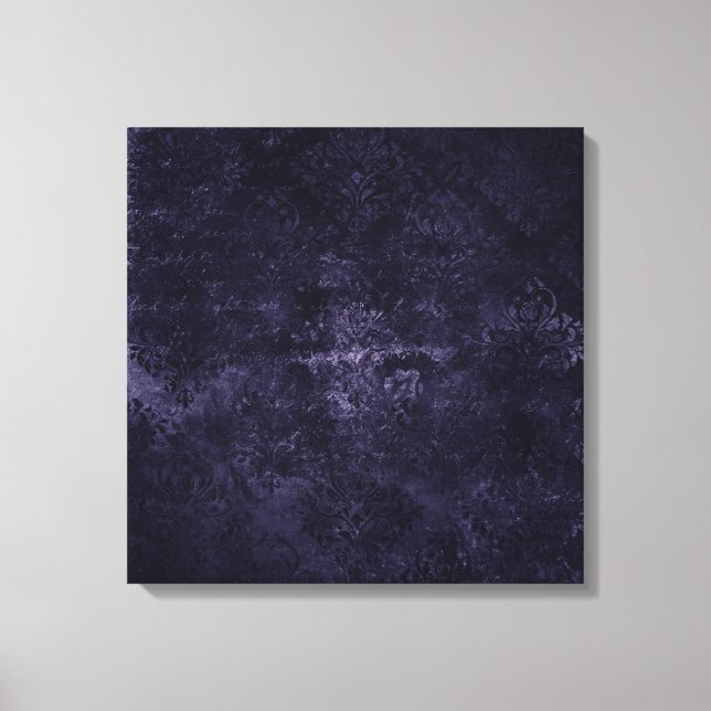 Velvety Midnight Damask | Indigo Purple Grunge Canvas Print (Front)