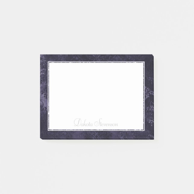 Velvety Midnight Damask | Indigo Purple Grunge Post-it Notes (Front)