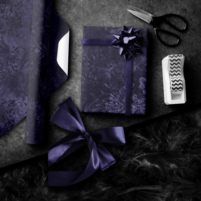 Velvety Midnight Damask | Indigo Purple Grunge Wrapping Paper (Creator Uploaded)