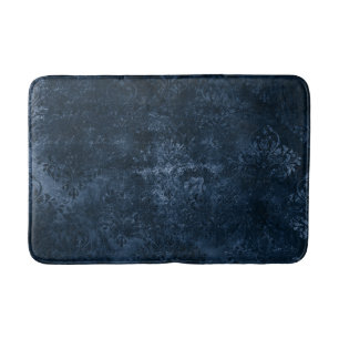 Velvety Navy Damask   Dark Blue Grunge Baroque Bath Mat