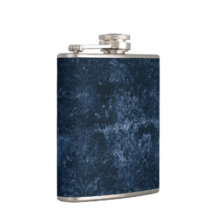 Velvety Navy Damask Dark Blue Grunge Baroque Hip Flask
