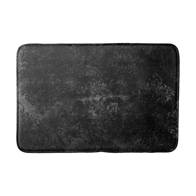 Velvety Onyx Damask | Black Vampy Grunge Baroque Bath Mat (Front)