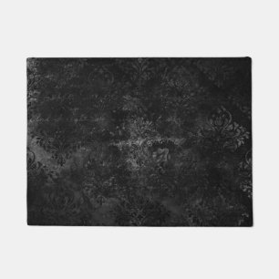 Velvety Onyx Damask Black Vampy Grunge Baroque Doormat