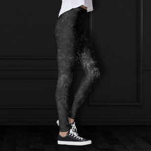 Velvety Onyx Damask   Black Vampy Grunge Baroque Leggings