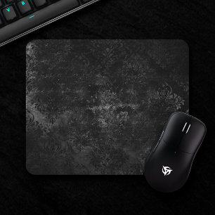 Velvety Onyx Damask   Black Vampy Grunge Baroque Mouse Pad