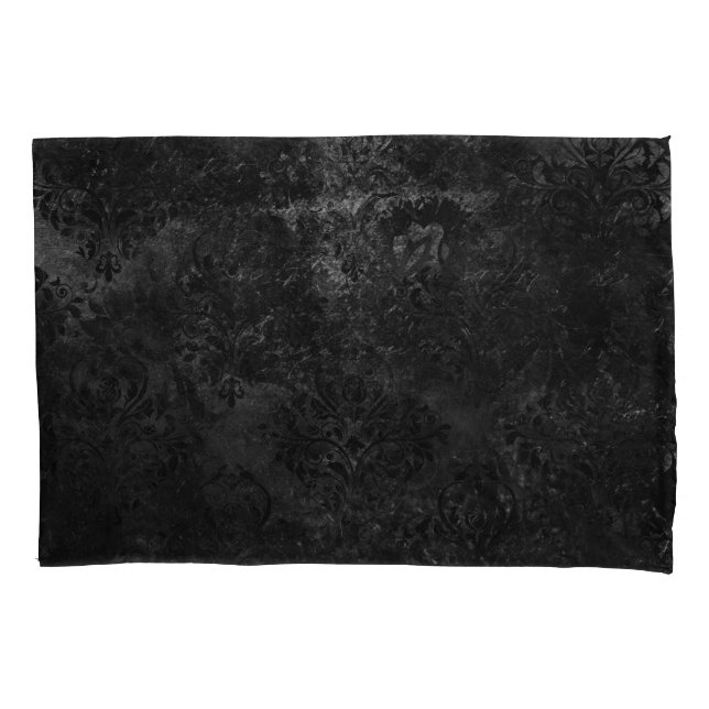 Velvety Onyx Damask | Black Vampy Grunge Baroque Pillowcase (Front)