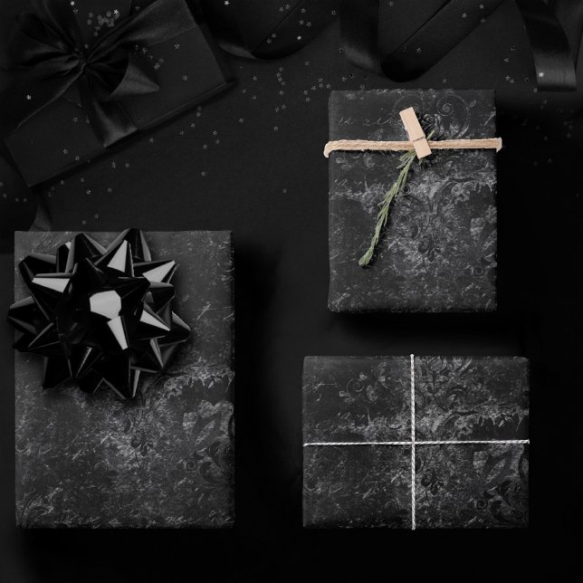 Velvety Onyx Damask | Black Vampy Grunge Baroque Wrapping Paper Sheet (Creator Uploaded)