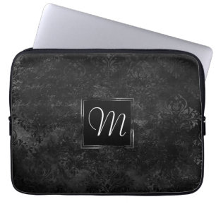 Velvety Onyx Damask   Black Vampy Grunge Custom Laptop Sleeve