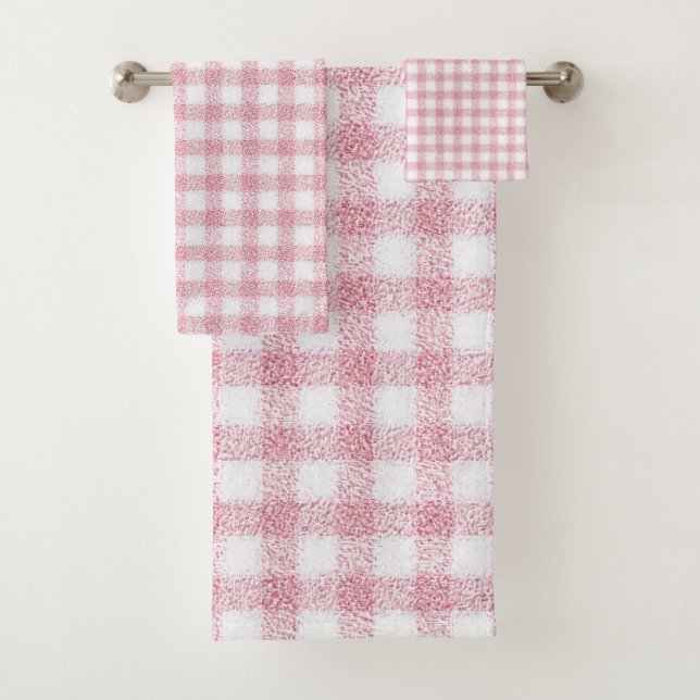 Velvety Pink and White Gingham Charm Bath Towel Set (Insitu)