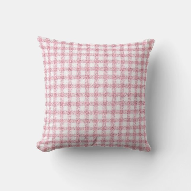 Velvety Pink and White Gingham Charm Cushion (Front)
