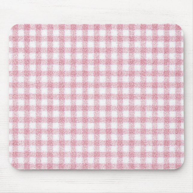 Velvety Pink and White Gingham Charm Mouse Pad (Front)