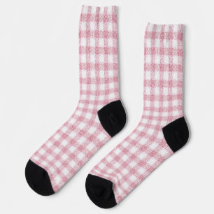 Velvety Pink and White Gingham Charm Socks