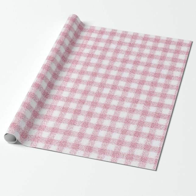 Velvety Pink and White Gingham Charm Wrapping Paper (Unrolled)