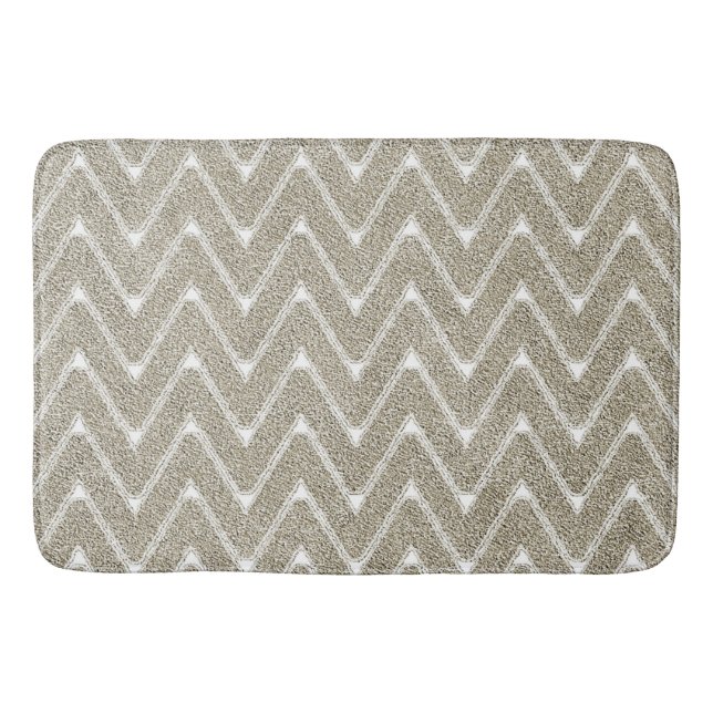 Velvety Sand Brown Chevron Pattern Bath Mat (Front)